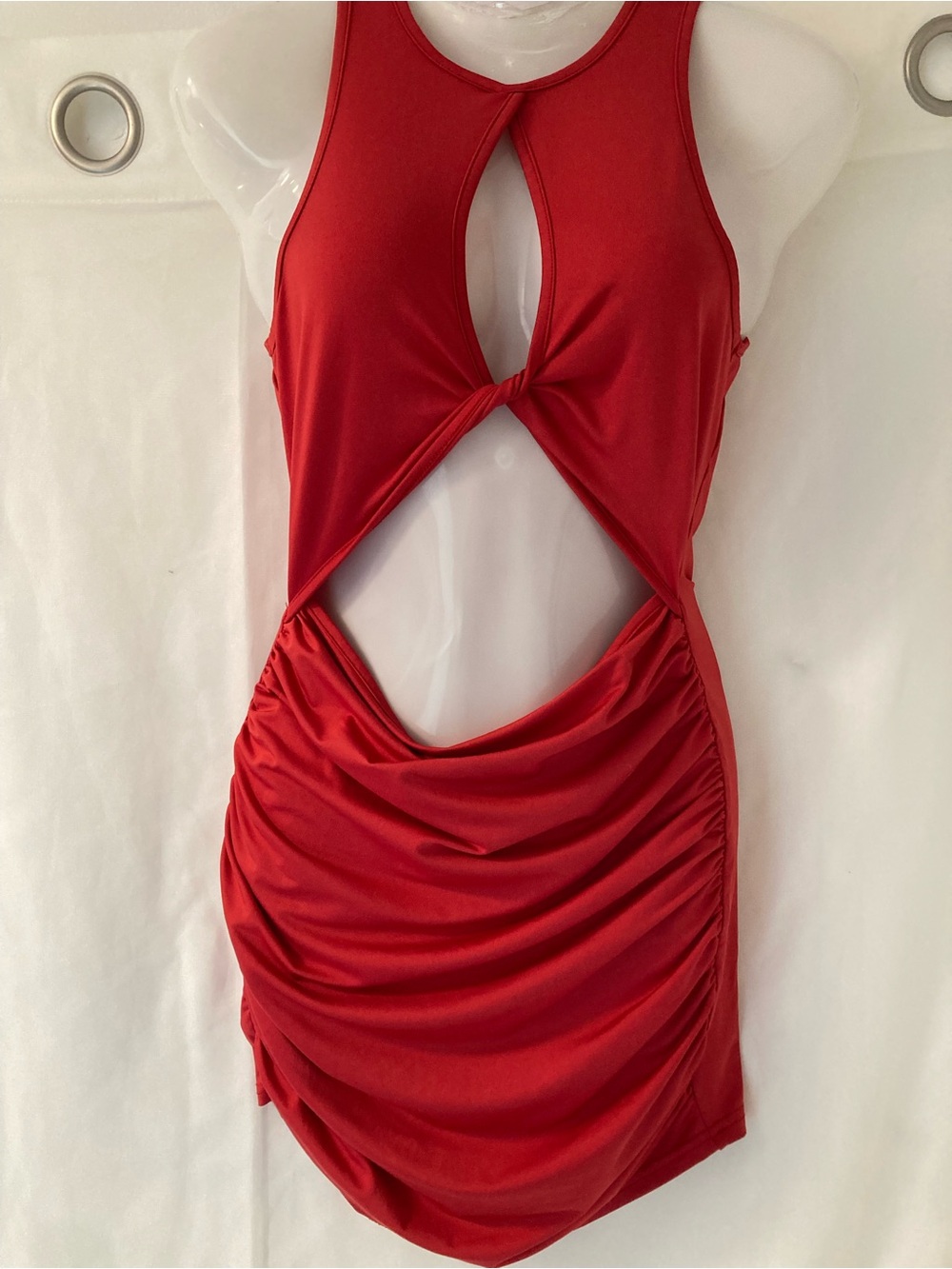 SHEIN Red Cutout Bodycon Mini Dress Ruched Twist Front XS
